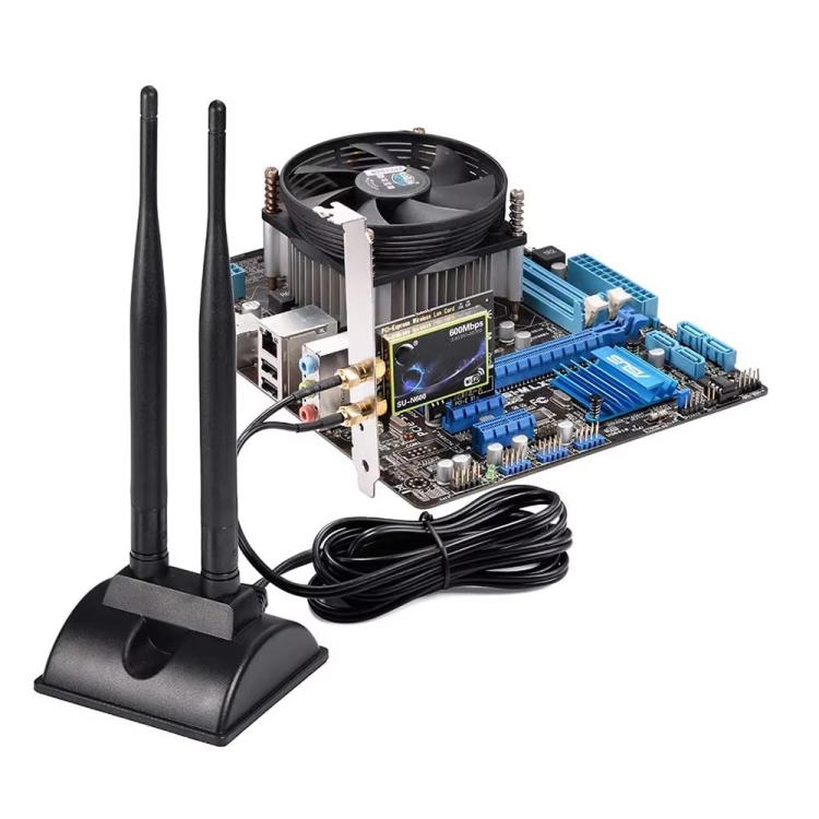 2.4G/5G Dual-Band Antenna with 2 RP-SMA Male Connector Wireless WIFI Router Network Card High Gain Extension Antenna, 2 RP-SMA Male