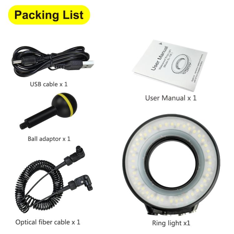 Sea Frogs SL-108 40m/130FT Underwater Photography Macro Ring Light, SL-108 Black