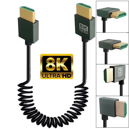 8K 60HZ HDMI 2.1 Spring Cable 0.5m Length, Straight Head, Right Bend, Left Bend, Positive Bend, Reverse Bend, Micro HDMI To HDMI Straight, Micro HDMI Left Bend, Micro HDMI Right Bend, Micro HDMI Positive Bend, Micro HDMI Reverse Bend, Mini HDMI Straigh...
