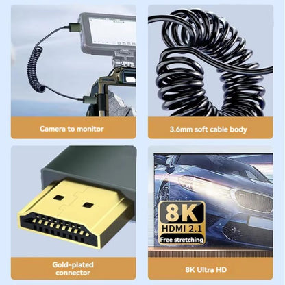 8K 60HZ HDMI 2.1 Spring Cable 0.5m Length, Straight Head, Right Bend, Left Bend, Positive Bend, Reverse Bend, Micro HDMI To HDMI Straight, Micro HDMI Left Bend, Micro HDMI Right Bend, Micro HDMI Positive Bend, Micro HDMI Reverse Bend, Mini HDMI Straigh...