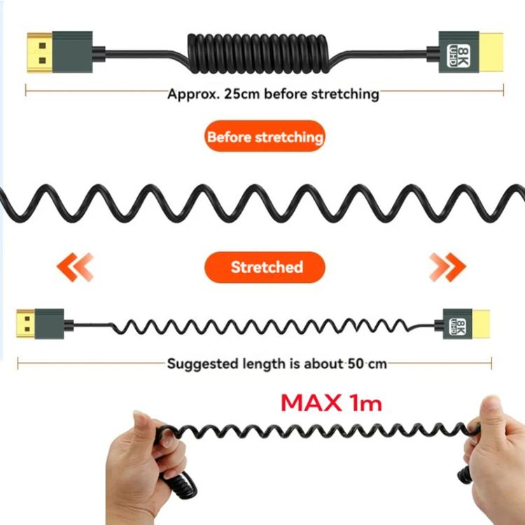 8K 60HZ HDMI 2.1 Spring Cable 0.5m Length, Straight Head, Right Bend, Left Bend, Positive Bend, Reverse Bend, Micro HDMI To HDMI Straight, Micro HDMI Left Bend, Micro HDMI Right Bend, Micro HDMI Positive Bend, Micro HDMI Reverse Bend, Mini HDMI Straigh...