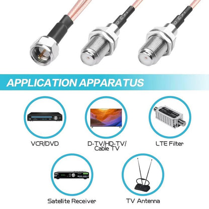 F-Splitter Coaxial RF Cable F Male To Dual Female Splitter, 15cm, 30cm, 50cm