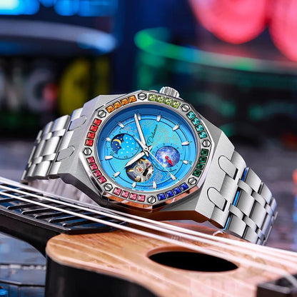 Dulunwe 6030F 30m Waterproof Luminous Mechanical Watch, Steel Strap Orange, Steel Strap Light Blue, Steel Strap Yellow, Steel Strap Black, Silicone Strap Black, Silicone Strap Light Blue, Silicone Strap Orange, Silicone Strap Yellow