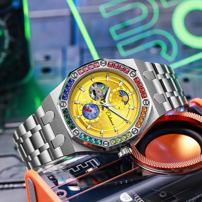 Dulunwe 6030F 30m Waterproof Luminous Mechanical Watch, Steel Strap Orange, Steel Strap Light Blue, Steel Strap Yellow, Steel Strap Black, Silicone Strap Black, Silicone Strap Light Blue, Silicone Strap Orange, Silicone Strap Yellow