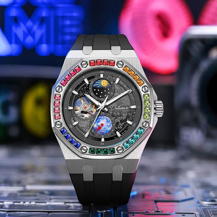 Dulunwe 6030F 30m Waterproof Luminous Mechanical Watch, Steel Strap Orange, Steel Strap Light Blue, Steel Strap Yellow, Steel Strap Black, Silicone Strap Black, Silicone Strap Light Blue, Silicone Strap Orange, Silicone Strap Yellow