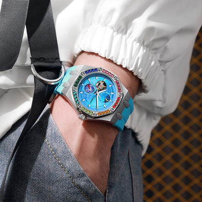 Dulunwe 6030F 30m Waterproof Luminous Mechanical Watch, Steel Strap Orange, Steel Strap Light Blue, Steel Strap Yellow, Steel Strap Black, Silicone Strap Black, Silicone Strap Light Blue, Silicone Strap Orange, Silicone Strap Yellow