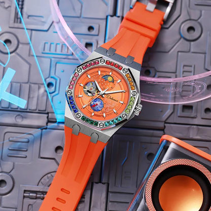 Dulunwe 6030F 30m Waterproof Luminous Mechanical Watch, Steel Strap Orange, Steel Strap Light Blue, Steel Strap Yellow, Steel Strap Black, Silicone Strap Black, Silicone Strap Light Blue, Silicone Strap Orange, Silicone Strap Yellow