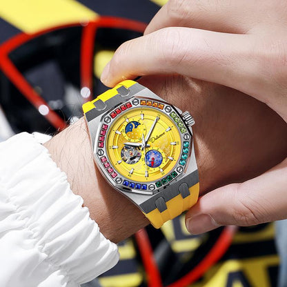 Dulunwe 6030F 30m Waterproof Luminous Mechanical Watch, Steel Strap Orange, Steel Strap Light Blue, Steel Strap Yellow, Steel Strap Black, Silicone Strap Black, Silicone Strap Light Blue, Silicone Strap Orange, Silicone Strap Yellow