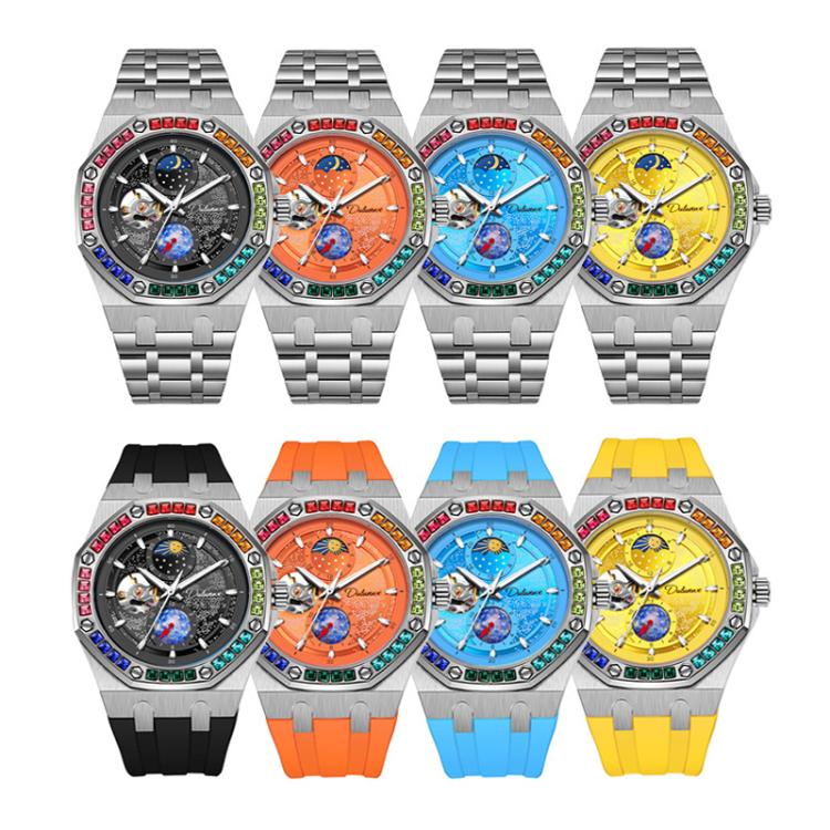 Dulunwe 6030F 30m Waterproof Luminous Mechanical Watch, Steel Strap Orange, Steel Strap Light Blue, Steel Strap Yellow, Steel Strap Black, Silicone Strap Black, Silicone Strap Light Blue, Silicone Strap Orange, Silicone Strap Yellow