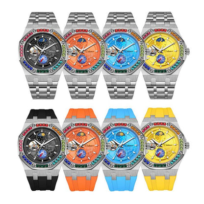 Dulunwe 6030F 30m Waterproof Luminous Mechanical Watch, Steel Strap Orange, Steel Strap Light Blue, Steel Strap Yellow, Steel Strap Black, Silicone Strap Black, Silicone Strap Light Blue, Silicone Strap Orange, Silicone Strap Yellow