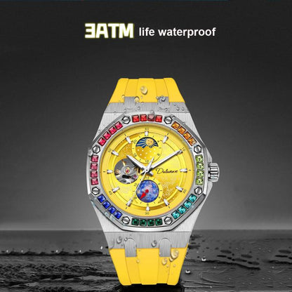 Dulunwe 6030F 30m Waterproof Luminous Mechanical Watch, Steel Strap Orange, Steel Strap Light Blue, Steel Strap Yellow, Steel Strap Black, Silicone Strap Black, Silicone Strap Light Blue, Silicone Strap Orange, Silicone Strap Yellow