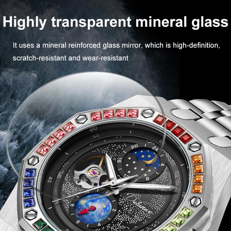 Dulunwe 6030F 30m Waterproof Luminous Mechanical Watch, Steel Strap Orange, Steel Strap Light Blue, Steel Strap Yellow, Steel Strap Black, Silicone Strap Black, Silicone Strap Light Blue, Silicone Strap Orange, Silicone Strap Yellow