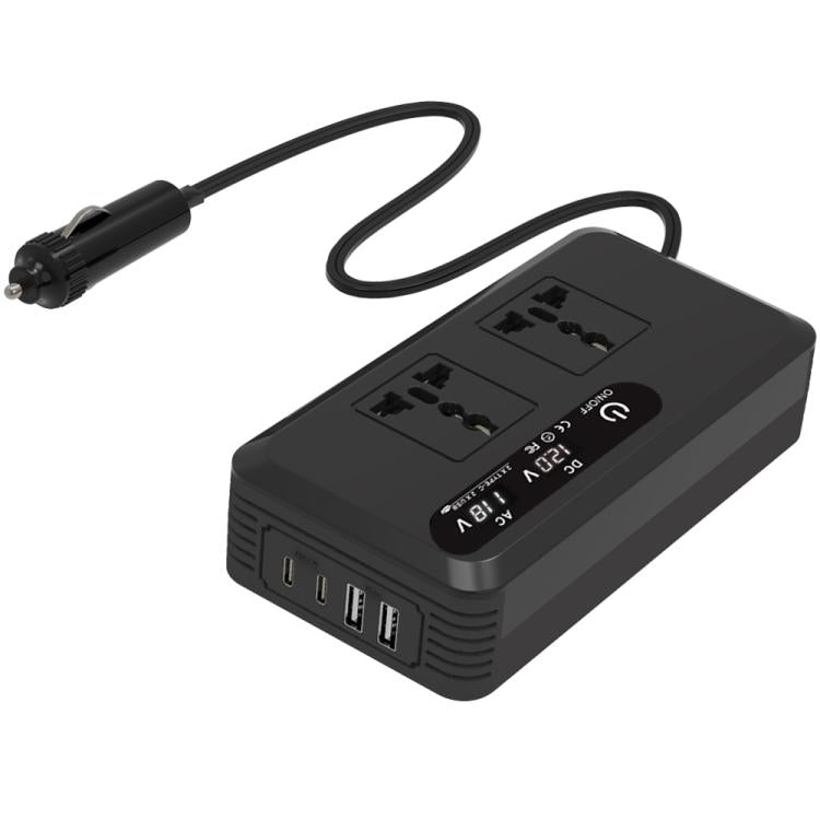 Gurxun Dual Digital Display Car Inverter With 2 USB+2 Type-C Ports, Universal Plug 220V, Universal Plug 110V, Brazil Plug 220V, Brazil Plug 110V, US Plug 110V