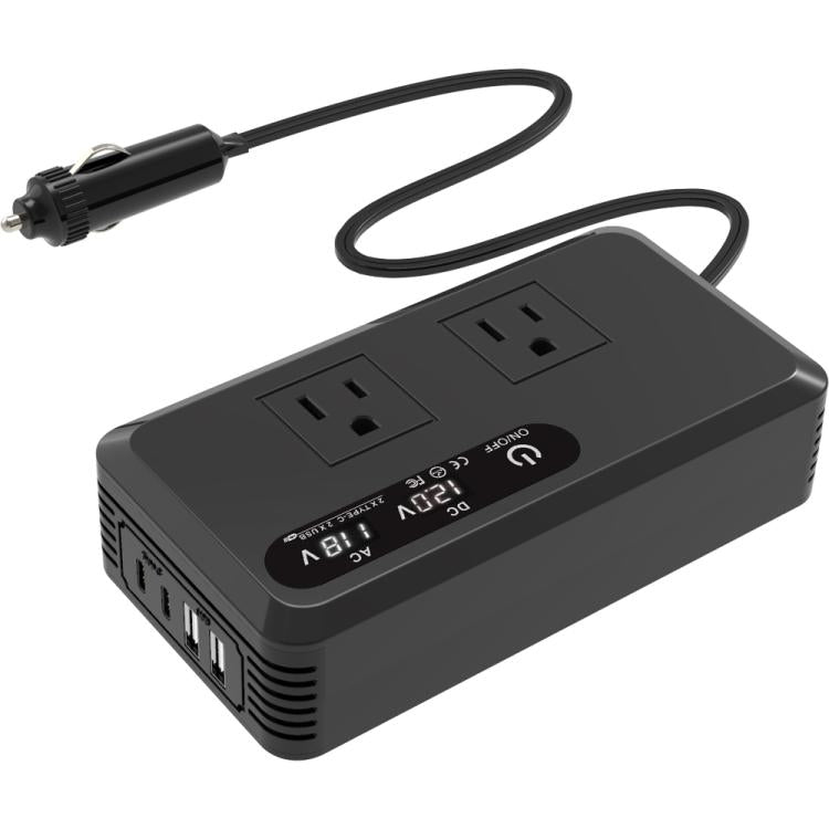 Gurxun Dual Digital Display Car Inverter With 2 USB+2 Type-C Ports, Universal Plug 220V, Universal Plug 110V, Brazil Plug 220V, Brazil Plug 110V, US Plug 110V