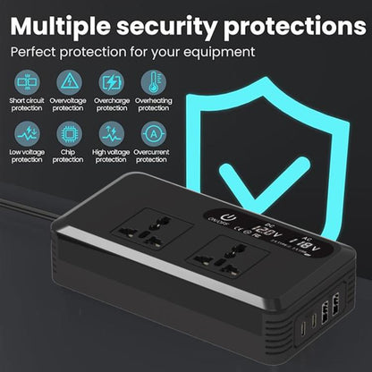 Gurxun Dual Digital Display Car Inverter With 2 USB+2 Type-C Ports, Universal Plug 220V, Universal Plug 110V, Brazil Plug 220V, Brazil Plug 110V, US Plug 110V
