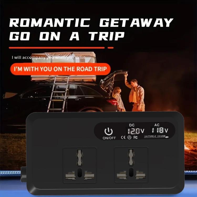 Gurxun Dual Digital Display Car Inverter With 2 USB+2 Type-C Ports, Universal Plug 220V, Universal Plug 110V, Brazil Plug 220V, Brazil Plug 110V, US Plug 110V