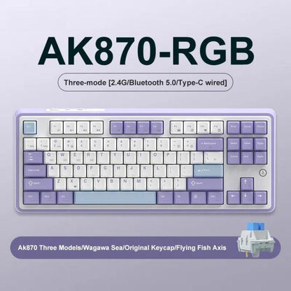 Ajazz AK870 Wireless Bluetooth Tri-mode Mechanical Keyboard RGB DIY Custom Hot Swap Gaming Keyboard, Flying Fish Axis Purple, Flying Fish Axis Black, Gift Axis Purple, Gift Axis Black, Flying Fish Axis Gradient Blue, Flying Fish Axis Gradient Gray