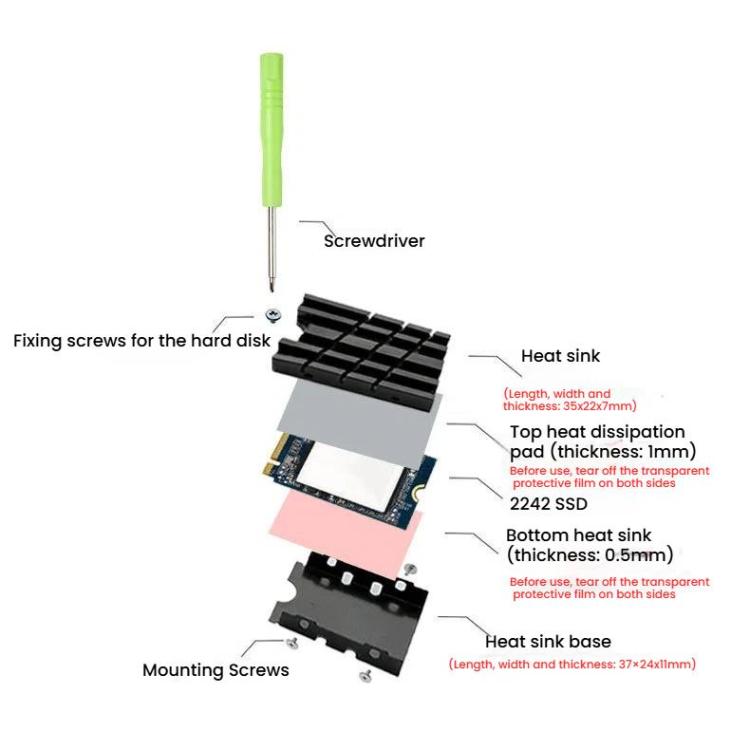 FinalCool  M.2 2242 SSD Solid State Drive Heat Sink Aluminum Radiator, M.2 2242 Black