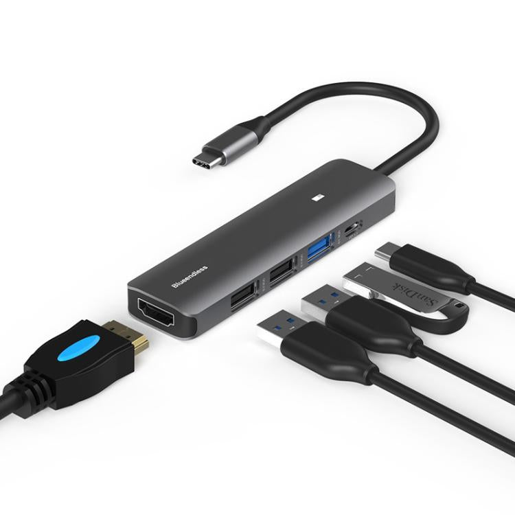 Blueendless Multifunctional Type-C Docking Station, 5-in-1 HDMI + PD + USB3.0 + USB2.0 x 2, 7-in-1 HDMI + PD + USB3.0 + USB2.0 x 2 + SD + TF