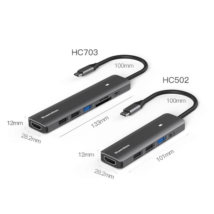 Blueendless Multifunctional Type-C Docking Station, 5-in-1 HDMI + PD + USB3.0 + USB2.0 x 2, 7-in-1 HDMI + PD + USB3.0 + USB2.0 x 2 + SD + TF