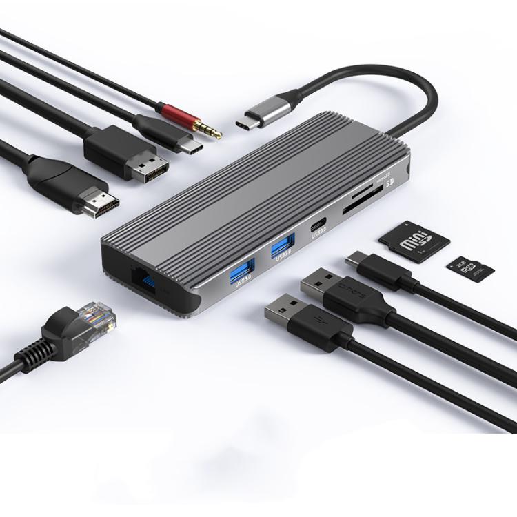 Blueendless Multifunctional Type-C HD Gigabit Network Docking Station, 10-in-1 DP+HDMI Dual 8K, 10-in-1 Dual HDMI 8K+4K