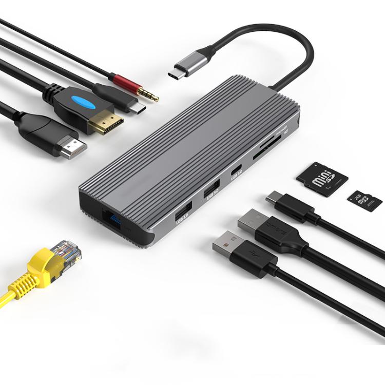 Blueendless Multifunctional Type-C HD Gigabit Network Docking Station, 10-in-1 DP+HDMI Dual 8K, 10-in-1 Dual HDMI 8K+4K