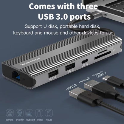 Blueendless Multifunctional Type-C HD Gigabit Network Docking Station, 10-in-1 DP+HDMI Dual 8K, 10-in-1 Dual HDMI 8K+4K