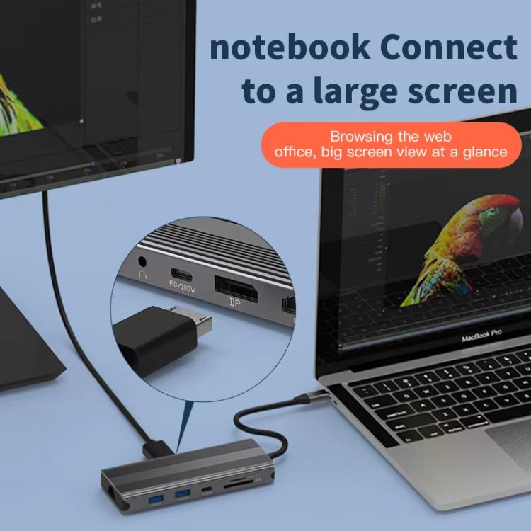 Blueendless Multifunctional Type-C HD Gigabit Network Docking Station, 10-in-1 DP+HDMI Dual 8K, 10-in-1 Dual HDMI 8K+4K