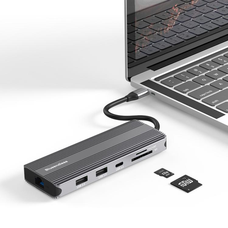 Blueendless Multifunctional Type-C HD Gigabit Network Docking Station, 10-in-1 DP+HDMI Dual 8K, 10-in-1 Dual HDMI 8K+4K