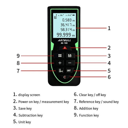 ARTBULL Laser Distance Meter Handheld Room Measuring Instrument Electronic Ruler, ARTBULL 100m