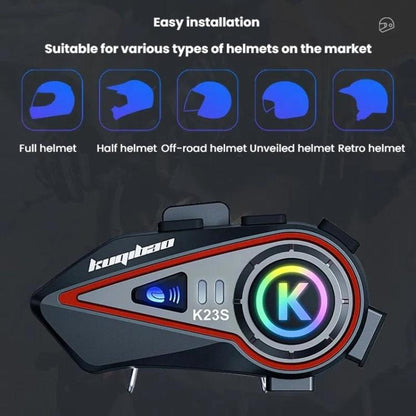Kuqibao K23S Helmet Bluetooth Earphones 1000m Motorcycle Bluetooth-compatible 2 Person Intercom With Light Waterproof Headset, Hard Wheat, Soft Wheat