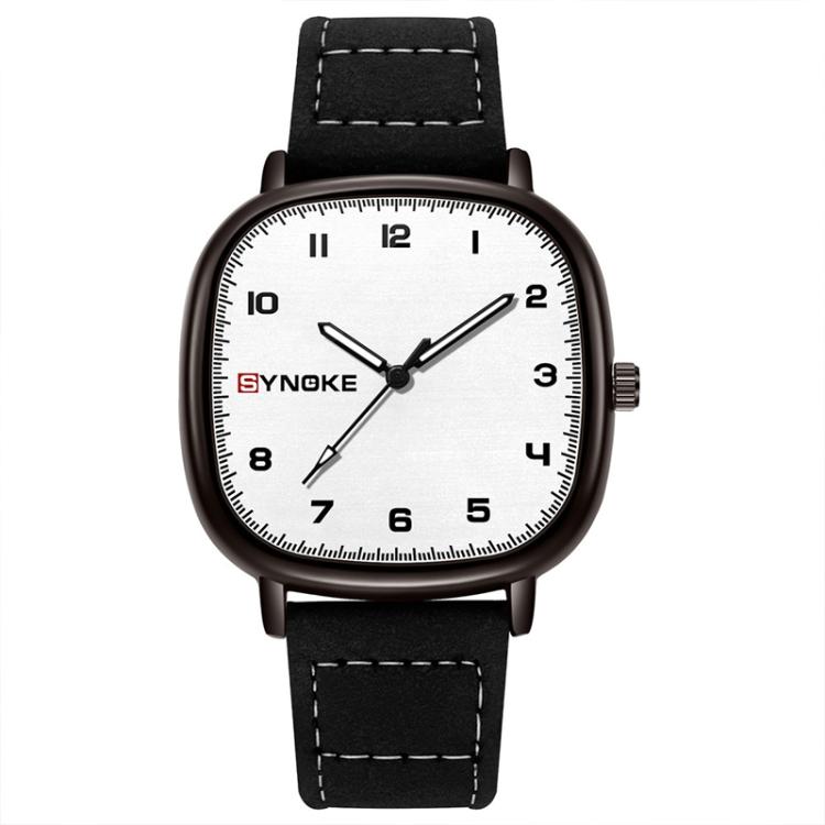 SYNOKE Men Quartz Watch Sport Retro Simple Leather Strap Quartz Watch Teenage Student Wristwatch