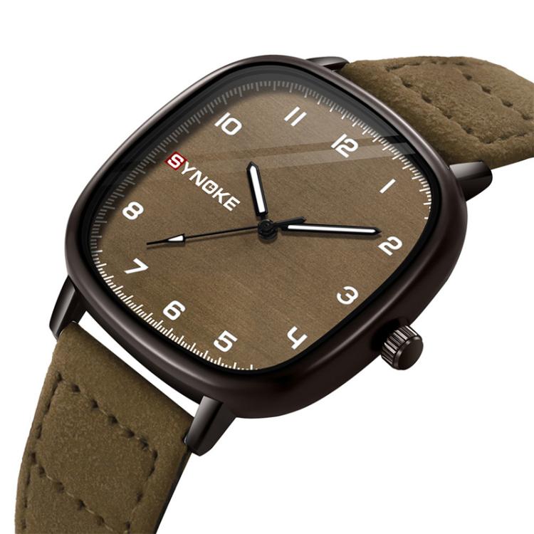 SYNOKE Men Quartz Watch Sport Retro Simple Leather Strap Quartz Watch Teenage Student Wristwatch