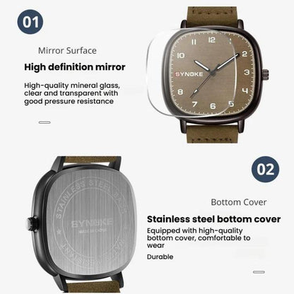 SYNOKE Men Quartz Watch Sport Retro Simple Leather Strap Quartz Watch Teenage Student Wristwatch