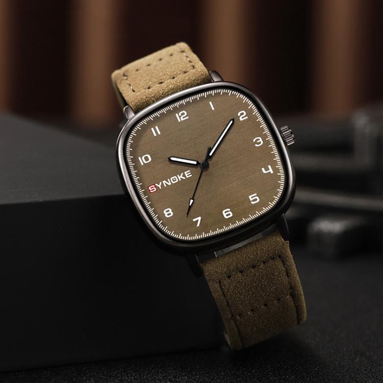 SYNOKE Men Quartz Watch Sport Retro Simple Leather Strap Quartz Watch Teenage Student Wristwatch