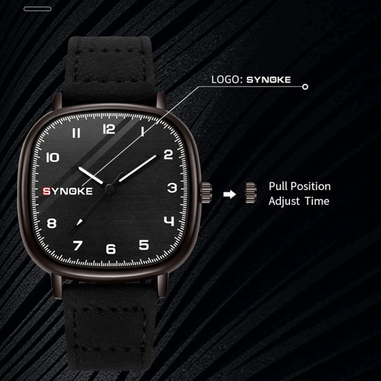 SYNOKE Men Quartz Watch Sport Retro Simple Leather Strap Quartz Watch Teenage Student Wristwatch
