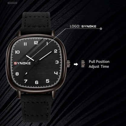 SYNOKE Men Quartz Watch Sport Retro Simple Leather Strap Quartz Watch Teenage Student Wristwatch