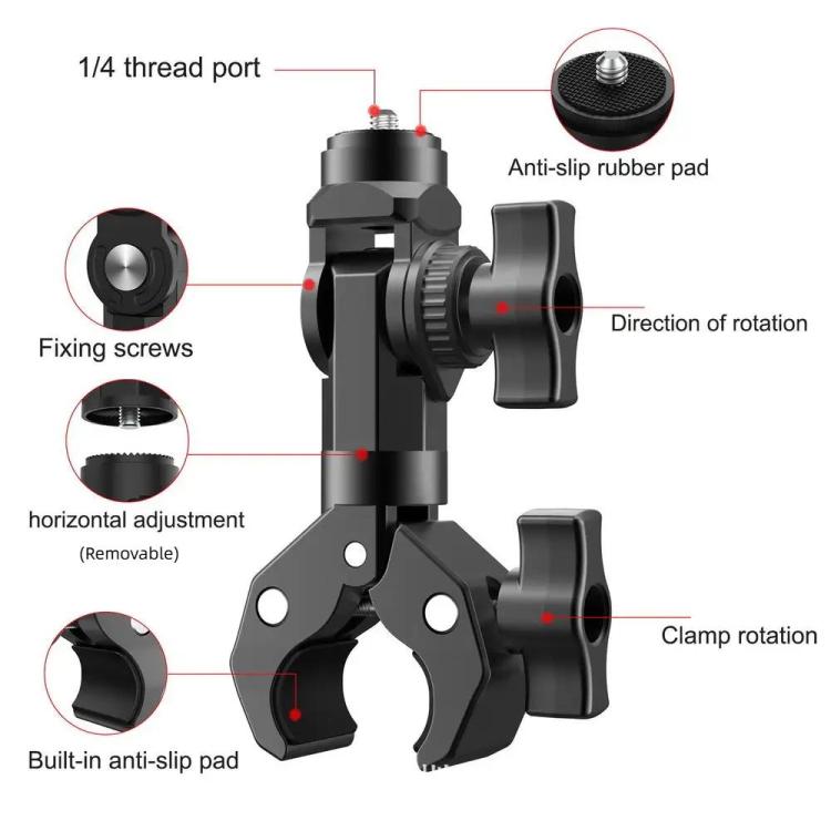 Camera Clip Motorcycle Bicycle Handlebar Crab Clamp For Sports Camera, With Adapter