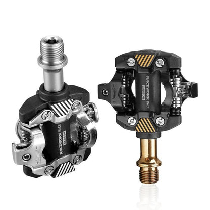 RACEWORK M8100 Mountain Bike Self-locking Pedal Ultra-light DU Bearing SPD Pedal, Black, Black Gold