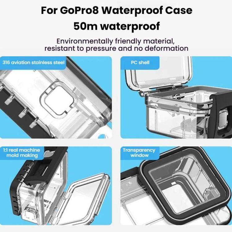 TELESIN For GoPro HERO8 Black 50m Waterproof Protective Case Diving Case Sports Camera Accessories