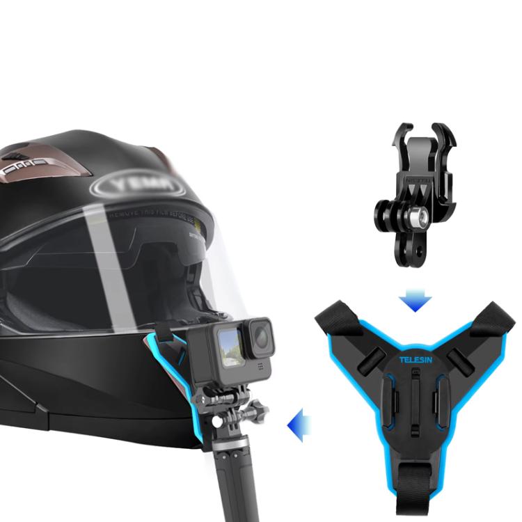 TELESIN Sports Camera Motorcycle Helmet Chin Mount Bracket For GoPro HERO Series / DJI Osmo Action / Insta360, Holder + J-Buckle