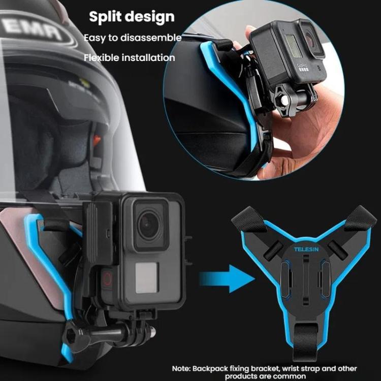 TELESIN Sports Camera Motorcycle Helmet Chin Mount Bracket For GoPro HERO Series / DJI Osmo Action / Insta360, Holder + J-Buckle