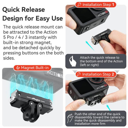 For DJI Osmo 360/Action 5 Pro/4/3 aMagisn Metal Magnetic Quick Release Mount Dual Interface Adapter