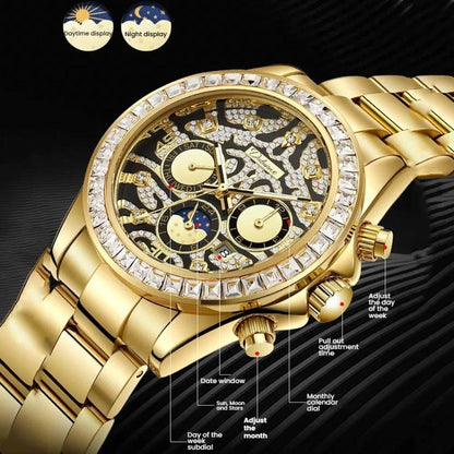 Dulunwe 6055A 30m Waterproof Tiger-pattern Dial Automatic Mechanical Watch