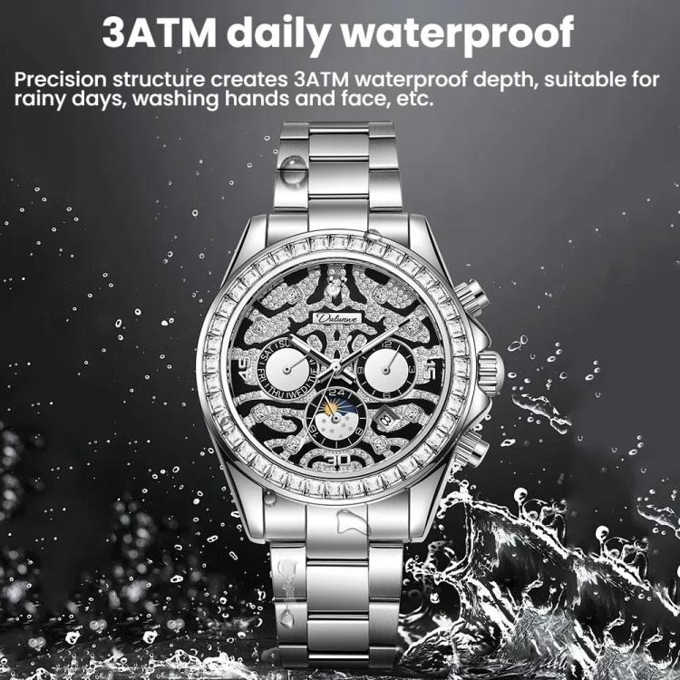 Dulunwe 6055A 30m Waterproof Tiger-pattern Dial Automatic Mechanical Watch