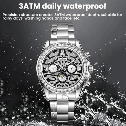 Dulunwe 6055A 30m Waterproof Tiger-pattern Dial Automatic Mechanical Watch