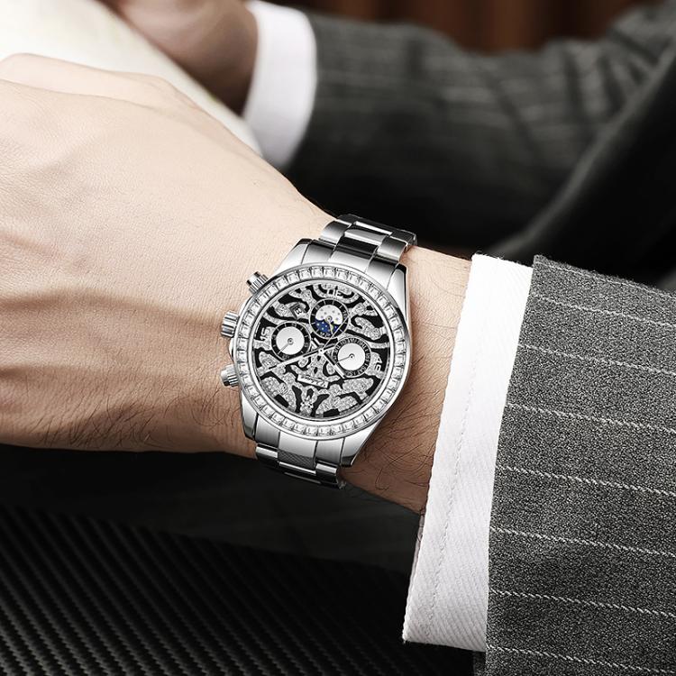 Dulunwe 6055A 30m Waterproof Tiger-pattern Dial Automatic Mechanical Watch