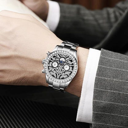 Dulunwe 6055A 30m Waterproof Tiger-pattern Dial Automatic Mechanical Watch