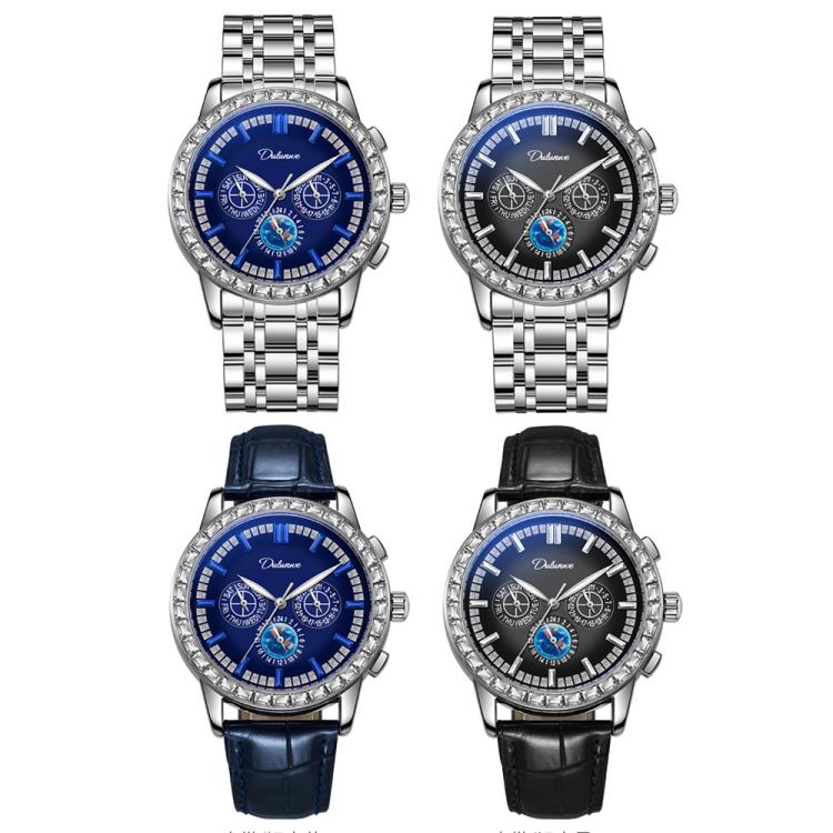 Dulunwe 30m Waterproof Luminous Zircon Automatic Mechanical Watch, 6050 Blue Leather Strap, 6050A Black Leather Strap, 6050 Blue Steel Strap, 6050A Black Steel Strap