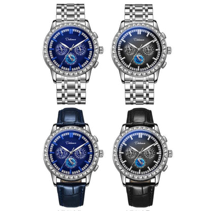 Dulunwe 30m Waterproof Luminous Zircon Automatic Mechanical Watch, 6050 Blue Leather Strap, 6050A Black Leather Strap, 6050 Blue Steel Strap, 6050A Black Steel Strap